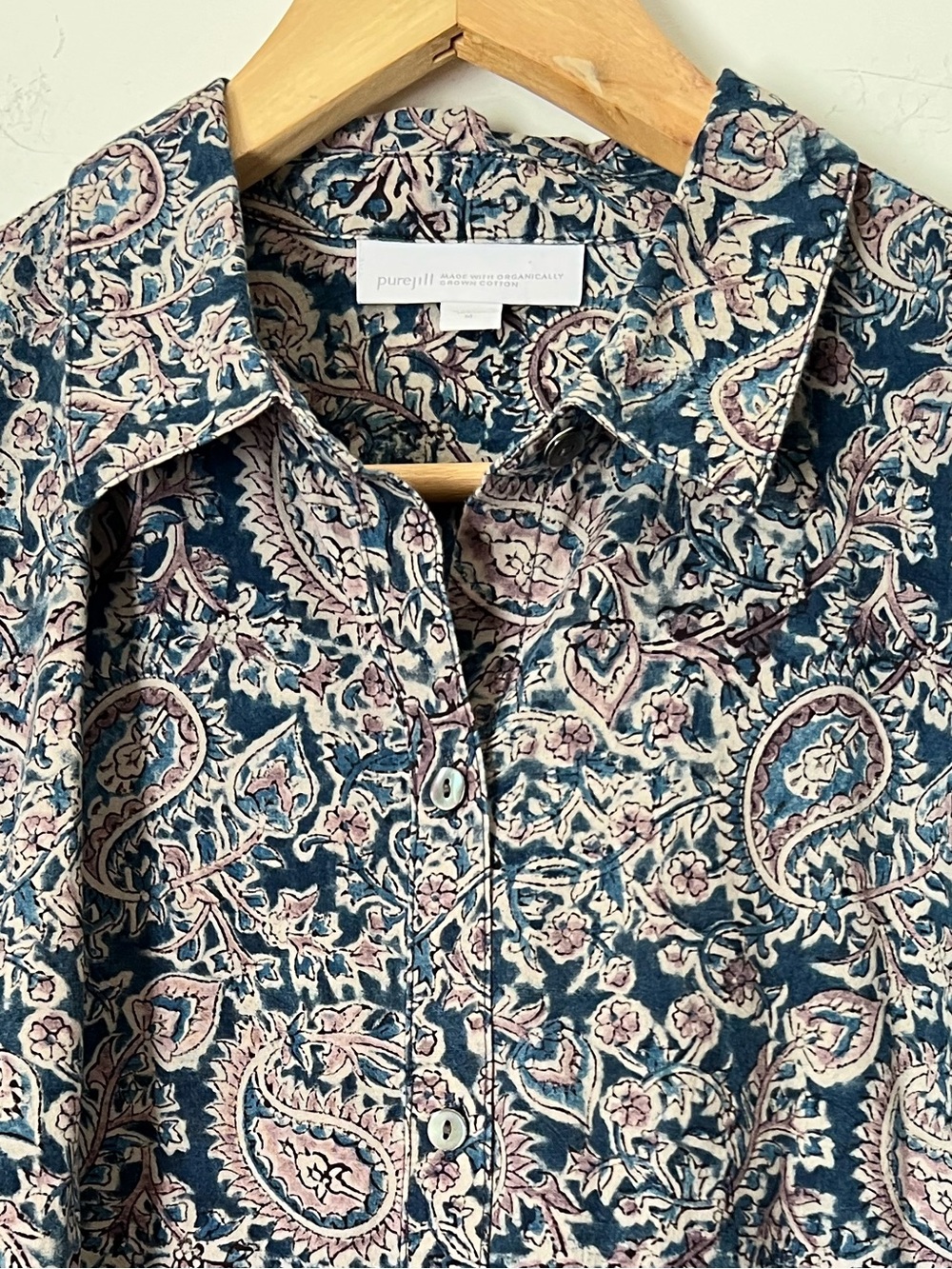 Pure Jill Floral Paisley Maxi Dress Blue Pink Organic Cotton Button Front M NEW - Picture 4 of 16